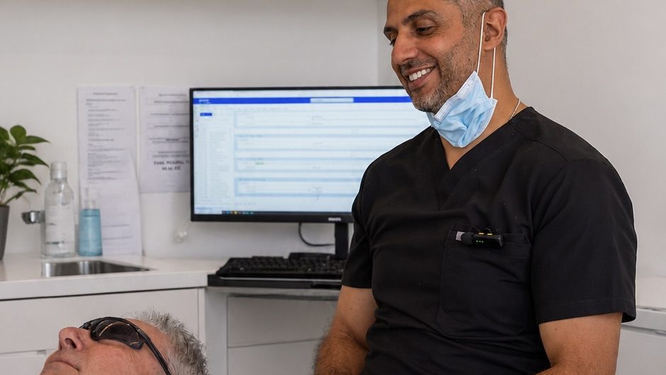 a male dentist smiling