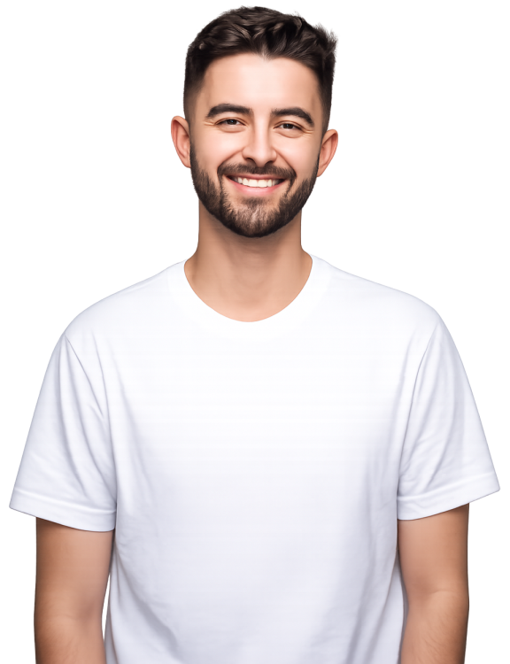 a man with a white t shirt