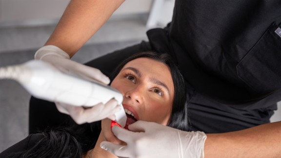 A woman having a dental check up