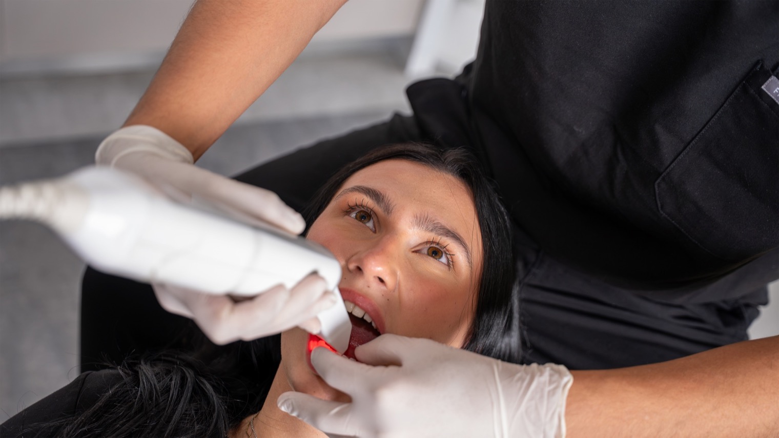 A woman having a dental check up