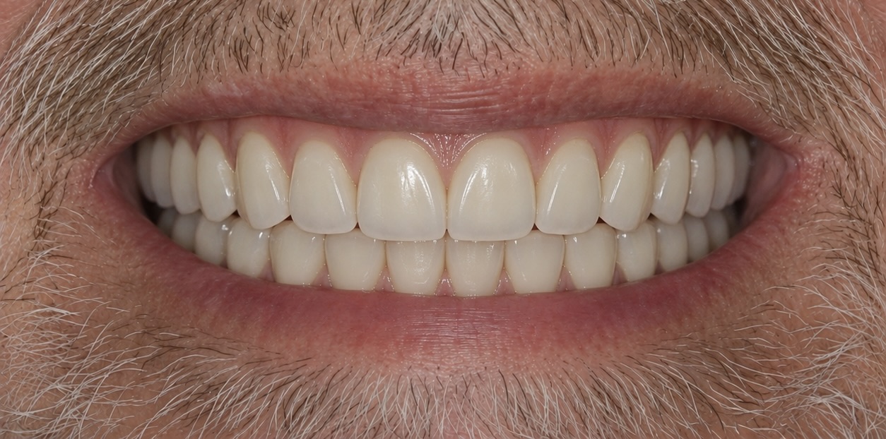 Person smiling wide with straight, white teeth
