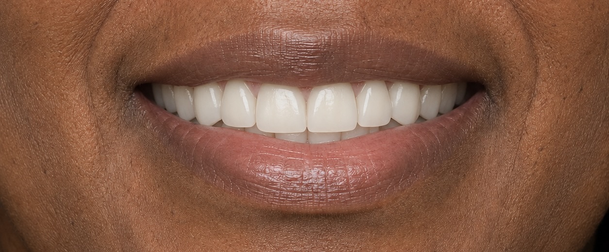 Person smiling with straight, white teeth