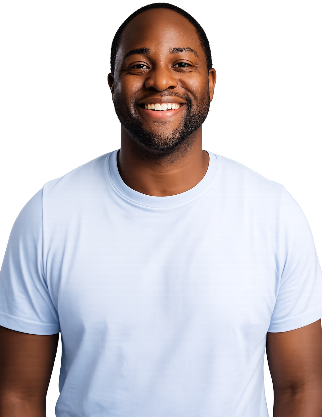 Man smiling wearing a blue top