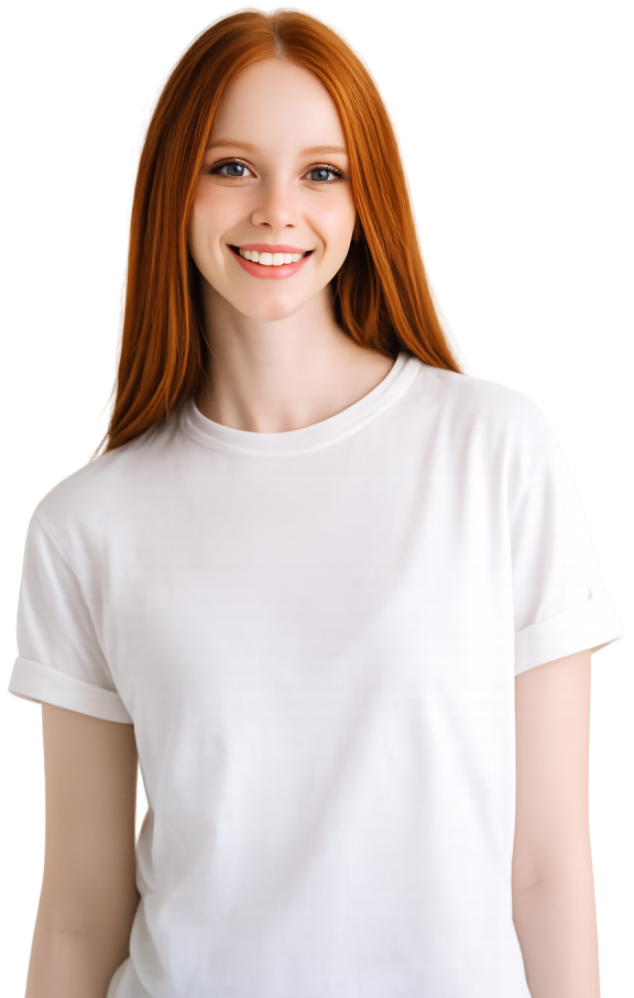 a woman smiling in a white top