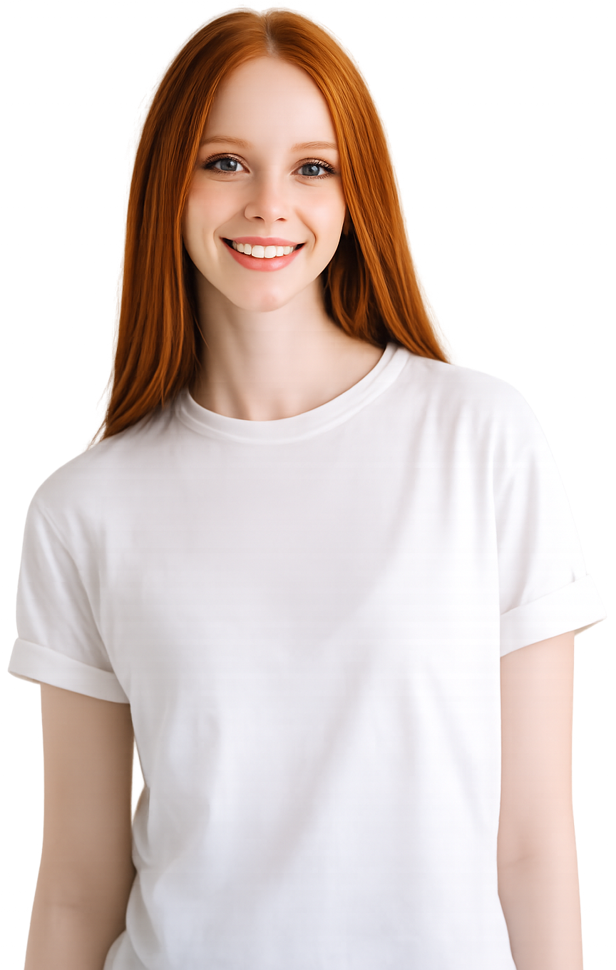 a woman smiling in a white top