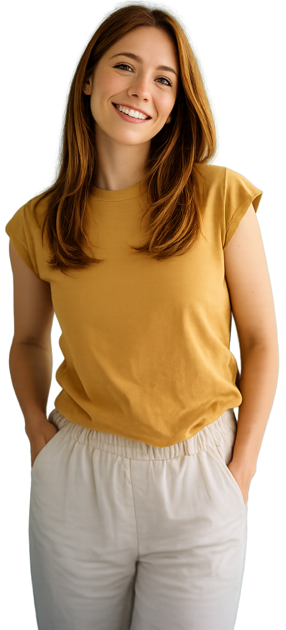 a woman smiling in a yellow top