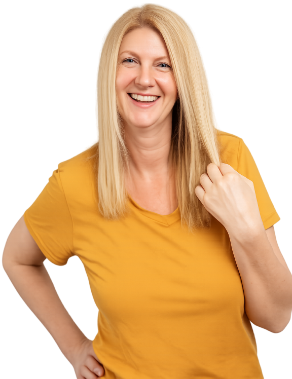 Transparent of a woman smiling wearing a yellow top
