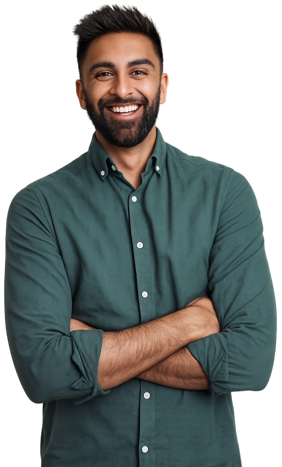 Transparent of a man smiling wearing a green shirt