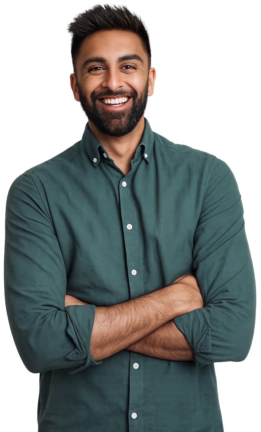 Transparent of a man smiling wearing a green shirt