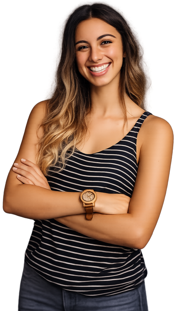 woman smiling wearing striped top