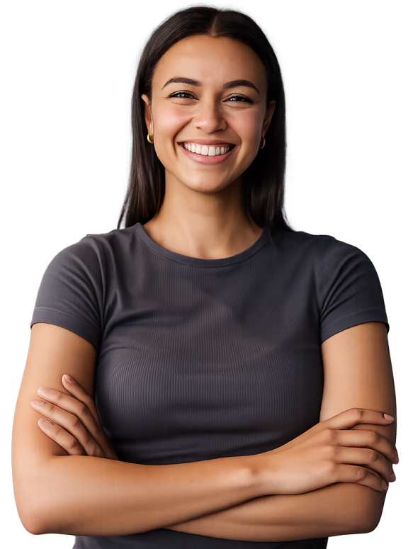Transparent of woman smiling in grey top