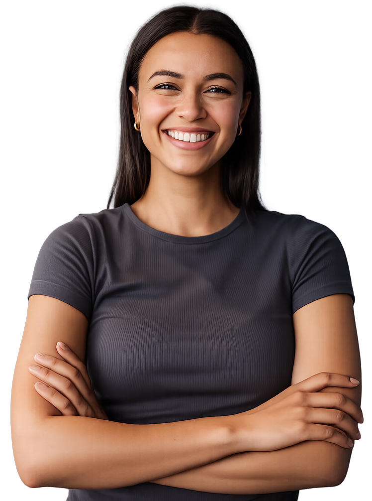 Transparent of woman smiling in grey top
