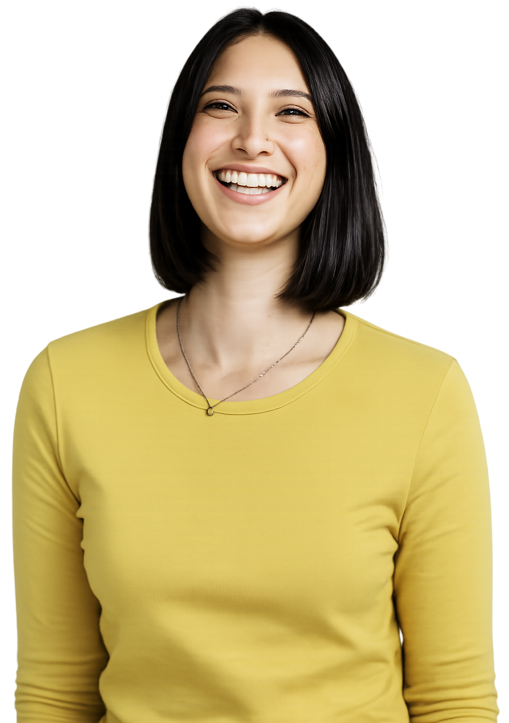 Transparent of woman smiling in yellow top