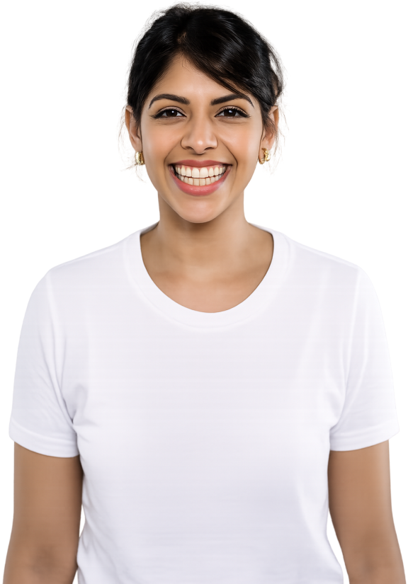 Transparent of woman smiling in white t-shirt