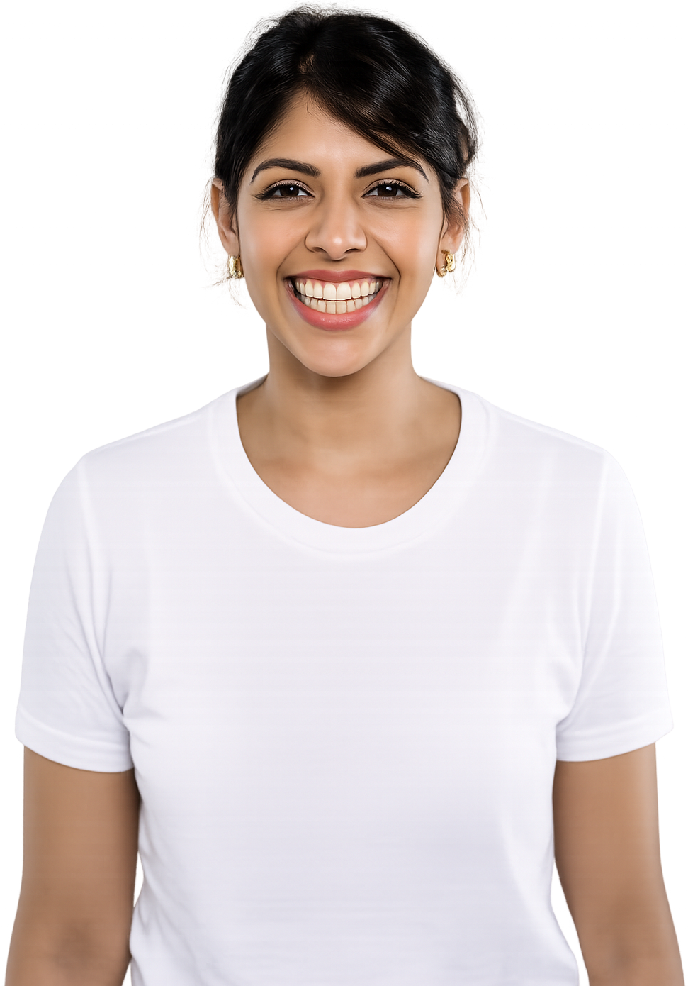 Transparent of woman smiling in white t-shirt