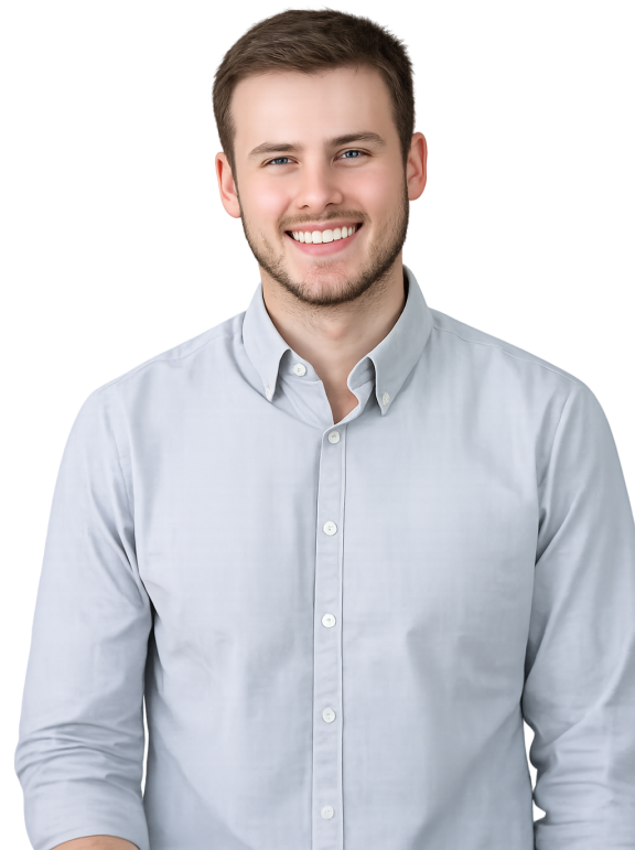 Man smiling wearing a grey shirt